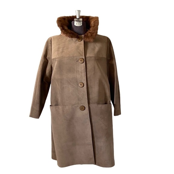 Vintage Fur Trimmed Opera Coat 60’s Suede Patchwork Mink Collar Leather Womens - Picture 4 of 11